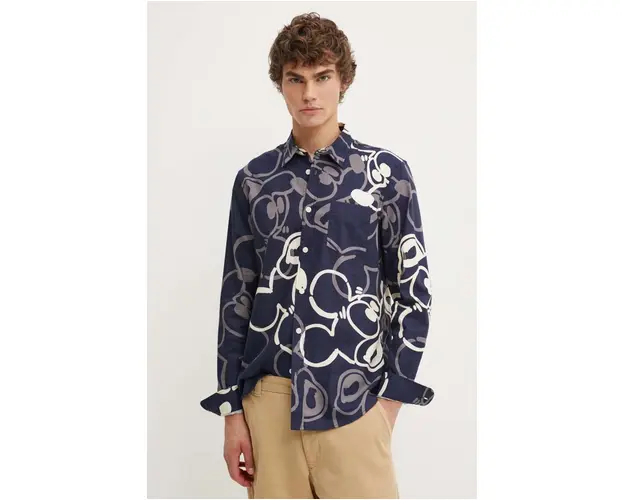 Desigual camasa din bumbac SAMSON barbati, culoarea albastru marin, cu guler clasic, regular, 24WMCW26