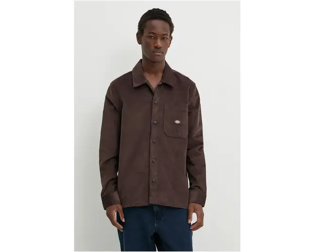 Dickies camasa din velur CORDUROY culoarea maro, cu guler clasic, regular, DK0A8652