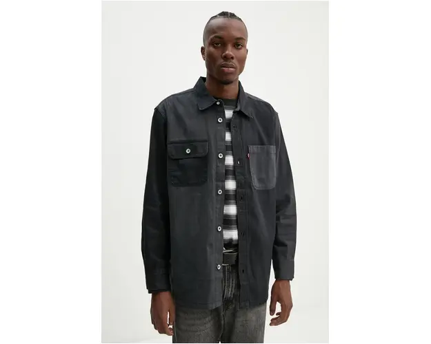 Levi's camasa jeans barbati, culoarea negru, cu guler clasic, relaxed, A8644