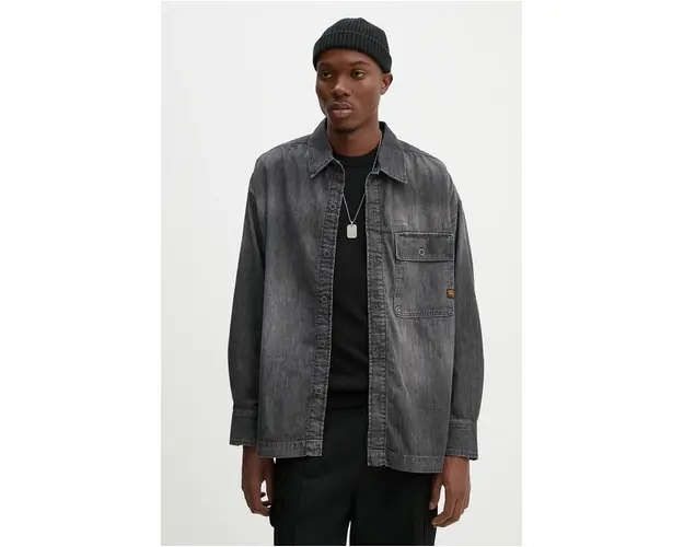 G-Star Raw camasa jeans barbati, culoarea gri, cu guler clasic, relaxed, D25517-D540