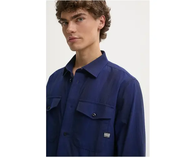 G-Star Raw camasa din bumbac barbati, culoarea albastru marin, cu guler italian, slim, D24963-D744