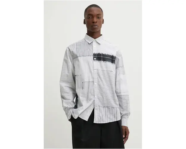 Desigual camasa din bumbac MASSACHUSSETS barbati, culoarea alb, cu guler clasic, relaxed, 24WMCW41