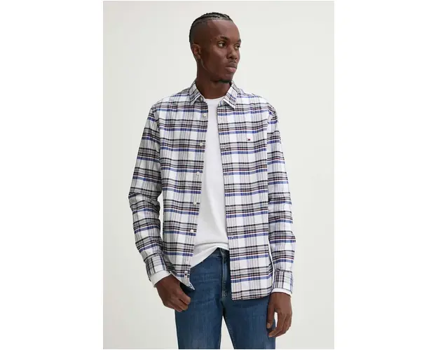 Tommy Jeans camasa din bumbac barbati, culoarea alb, cu guler clasic, regular, DM0DM19648