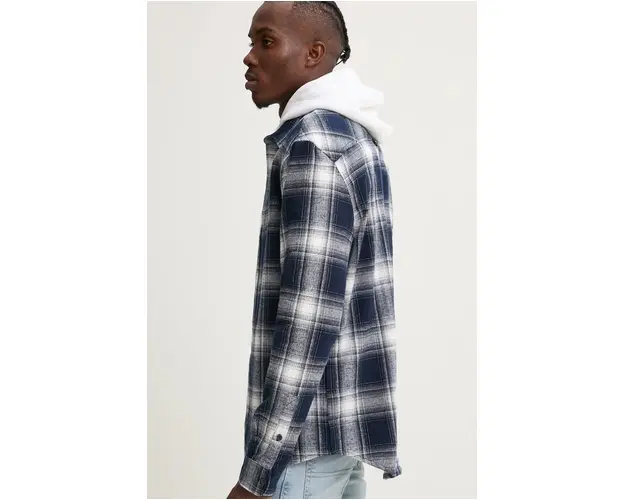 Tommy Jeans camasa din bumbac barbati, culoarea albastru marin, cu guler clasic, regular, DM0DM19651
