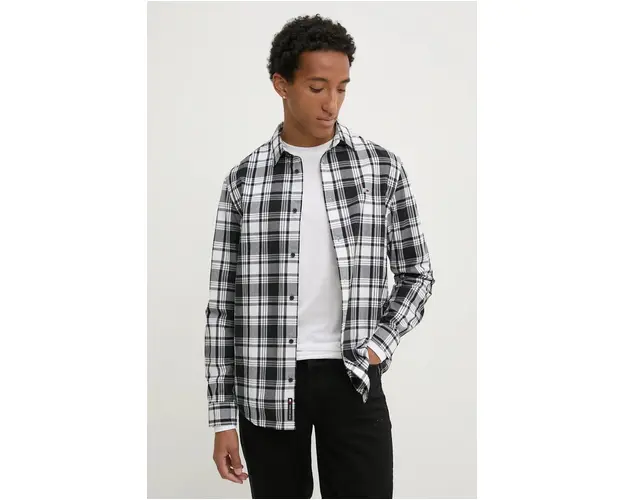 Tommy Jeans camasa din bumbac barbati, culoarea negru, cu guler clasic, regular, DM0DM19655