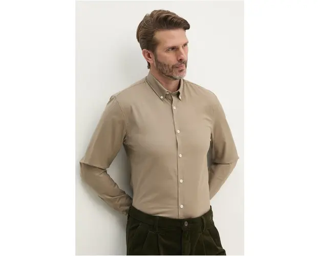 Lindbergh camasa barbati, culoarea bej, cu guler button-down, regular, 30-203174