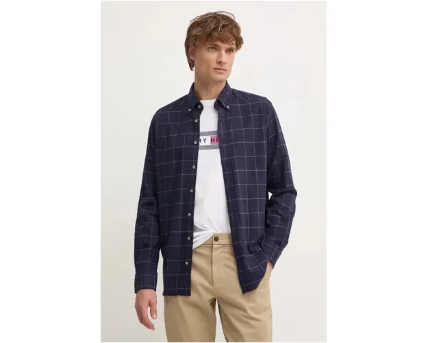 Hackett London camasa din bumbac barbati, culoarea albastru marin, cu guler button-down, regular, HM3010066