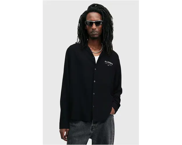 AllSaints camasa UNDERGROUND barbati, culoarea negru, cu guler clasic, relaxed, M073SB