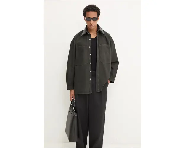 Nanushka camasa din bumbac BEAUX barbati, culoarea verde, cu guler clasic, relaxed, NU24PFJK00497