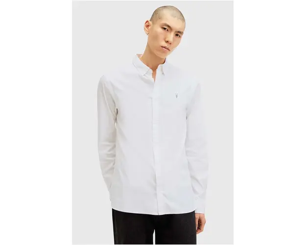 AllSaints camasa din bumbac HAWTHORNE LS SHIRT barbati, culoarea alb, cu guler clasic, slim, M150SB