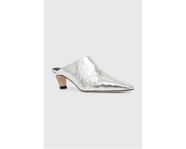 MSGM slapi de piele femei, culoarea argintiu, toc mic, 3741MDS716 905