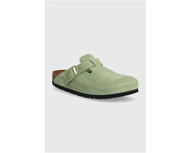 Birkenstock papuci din piele Boston SFB femei, culoarea verde, 1027934