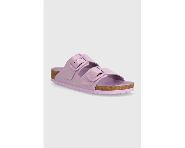 Birkenstock slapi de piele Arizona Big Buckle femei, culoarea violet, 1028611