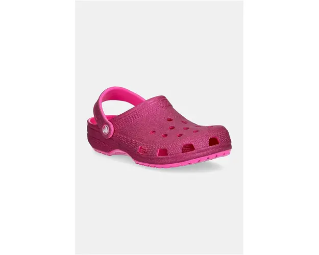 Crocs papuci Classic Glitter Clog femei, culoarea roz, 205942