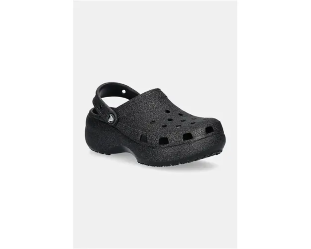 Crocs papuci Classic Platform Glitter Clog W femei, culoarea negru, cu platforma, 207241