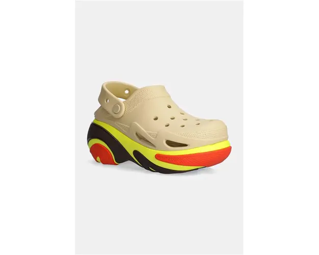 Crocs papuci Bubble Crush Clog femei, culoarea bej, cu platforma, 210061
