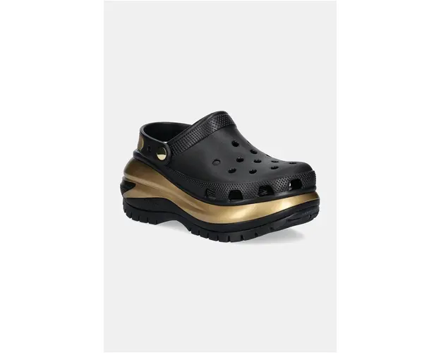 Crocs papuci Mega Crush Metallic Clog femei, culoarea negru, cu platforma, 210368