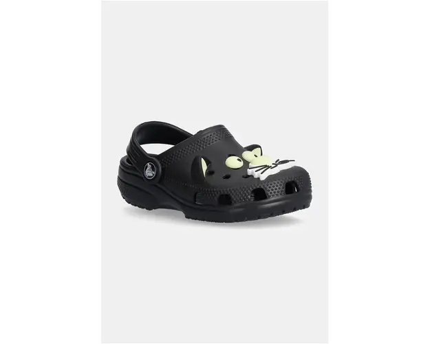Crocs slapi copii CLASSIC GLOW BLACK CAT CLOG culoarea negru, 210197