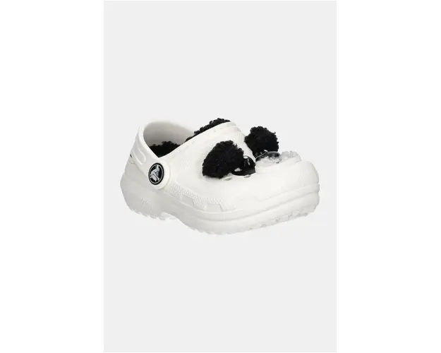 Crocs slapi copii CLASSIC LINED IAM PANDA BEAR CLOG culoarea bej, 210395