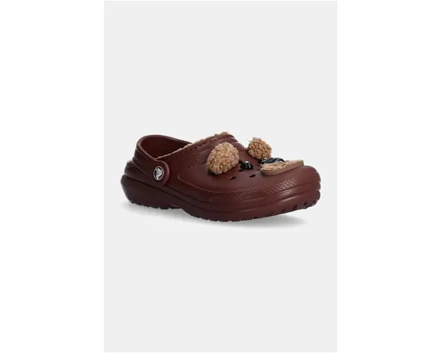 Crocs slapi copii CLASSIC LINED IAM BROWN BEAR CLOG culoarea maro, 210399