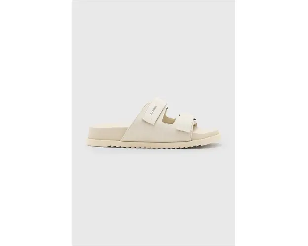 AllSaints papuci din piele Vex barbati, culoarea bej, M002FA