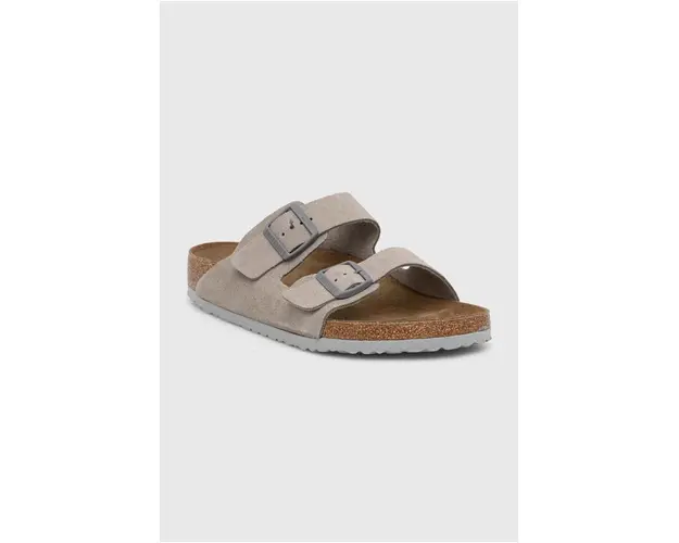 Birkenstock papuci din piele Arizona barbati, culoarea gri, 1027749