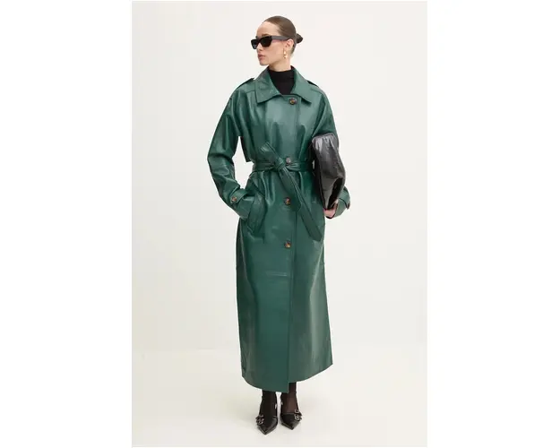 Iceberg palton de piele femei, culoarea verde, de tranzitie, oversize, ZN11 6804