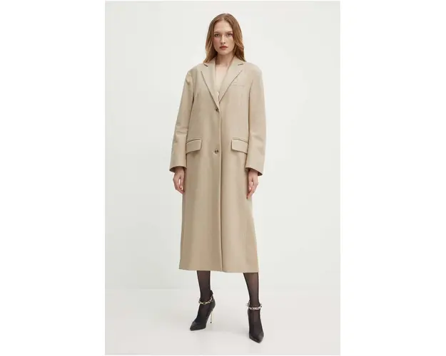 BOSS palton de lana culoarea bej, de tranzitie, 50518891