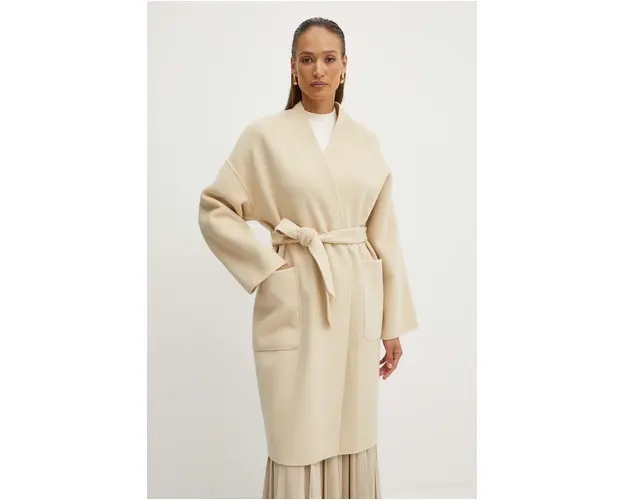 Weekend Max Mara palton de lana culoarea bej, de tranzitie, desfacut, 2425016011600