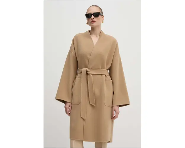 Weekend Max Mara palton de lana culoarea bej, de tranzitie, desfacut, 2425016011600