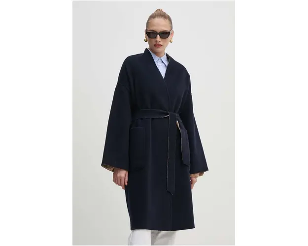 Weekend Max Mara palton din lana pe doua fete culoarea albastru marin, de tranzitie, oversize, 2425016031600