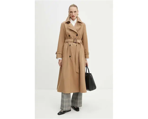 Weekend Max Mara trenci cu amestec de lana culoarea maro, de tranzitie, cu doua randuri de nasturi, 2425026021600