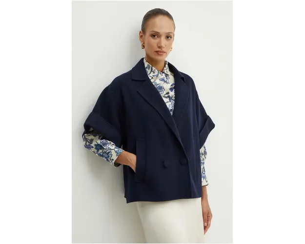 Weekend Max Mara geaca de lana culoarea albastru marin, de tranzitie, oversize, 2425086011600