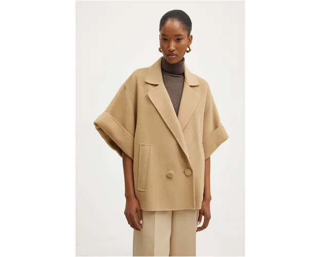 Weekend Max Mara geaca de lana culoarea bej, de tranzitie, oversize, 2425086011600