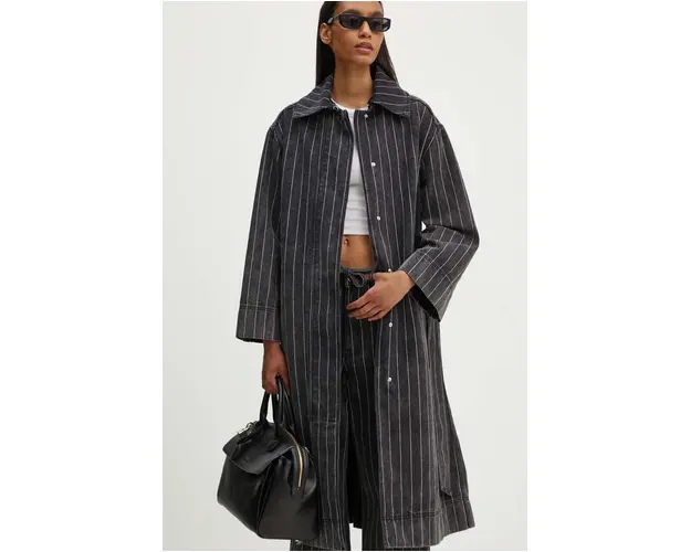 Day Birger et Mikkelsen palton jeans Hobbes - Denim Stripes femei, culoarea negru, de tranzitie, oversize, DAY65243251