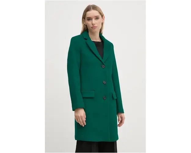 United Colors of Benetton palton de lana culoarea verde, de tranzitie, 2U62DN062