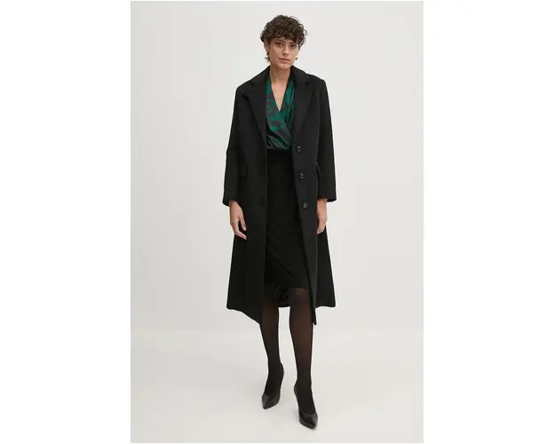 United Colors of Benetton palton din lana culoarea negru, de tranzitie, 28HFDN069