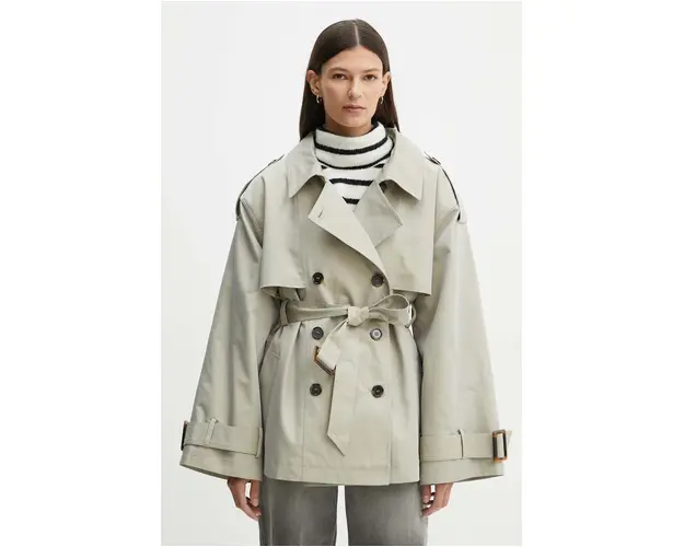 Gestuz palton femei, culoarea bej, de tranzitie, cu doua randuri de nasturi, 10909183