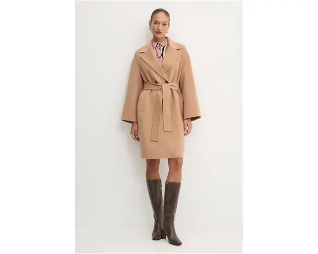 Marella palton de lana culoarea bej, de tranzitie, oversize, 2423016011200