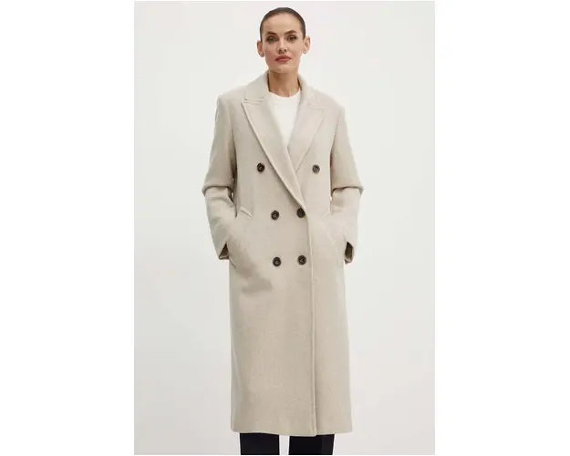 Marella palton de lana culoarea bej, de tranzitie, cu doua randuri de nasturi, 2423016014200