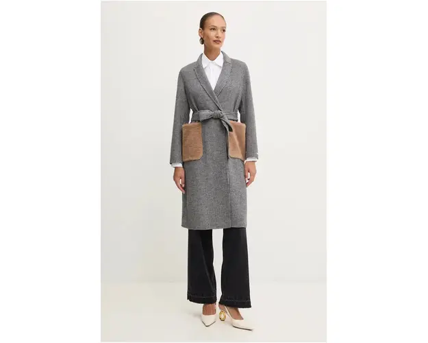 Marella palton de lana culoarea negru, de tranzitie, cu doua randuri de nasturi, 2423016051200