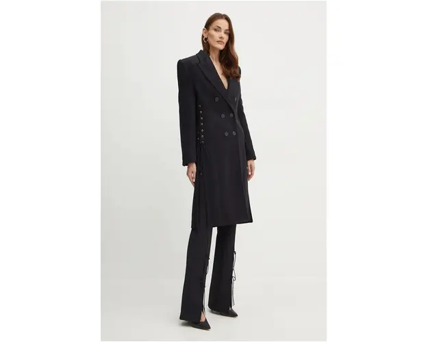 Versace Jeans Couture palton femei, culoarea negru, de tranzitie, cu doua randuri de nasturi, 77HAT406 N0399