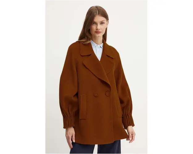 Luisa Spagnoli geaca de lana SILLABE culoarea maro, de tranzitie, 541204