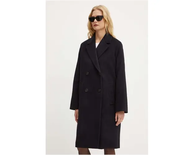 Weekend Max Mara palton de lana culoarea negru, de tranzitie, cu doua randuri de nasturi, 2425016052600