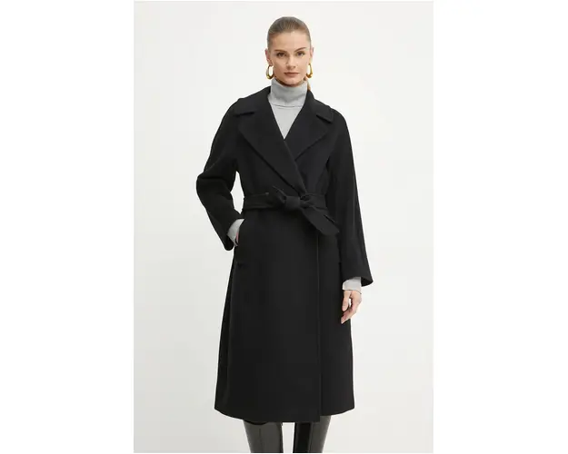Weekend Max Mara palton de lana culoarea negru, de tranzitie, oversize, 2425016092600