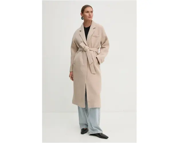 American Vintage palton de lana culoarea bej, de tranzitie, oversize, NAD17BH24