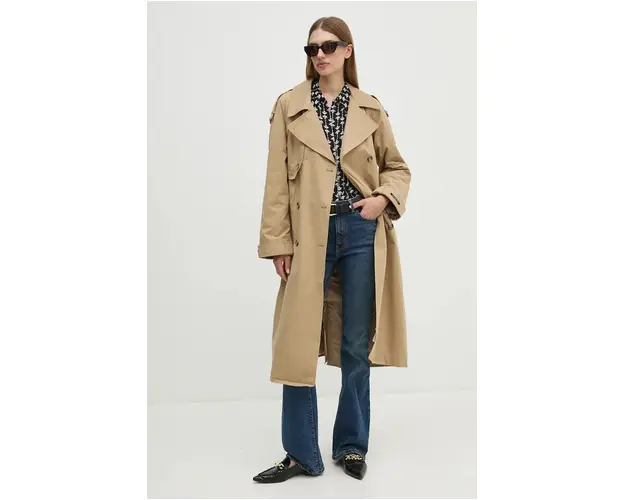 Pepe Jeans trenci BIANCA femei, culoarea bej, de tranzitie, oversize, PL402446