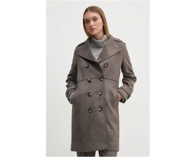 Sisley palton femei, culoarea gri, de tranzitie, cu doua randuri de nasturi, 20AZLN04H