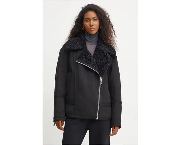Boss Orange geaca femei, culoarea negru, de tranzitie, oversize, 50528772