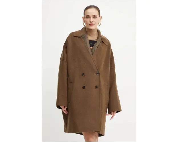 BOSS palton de lana culoarea maro, de tranzitie, oversize, 50524984